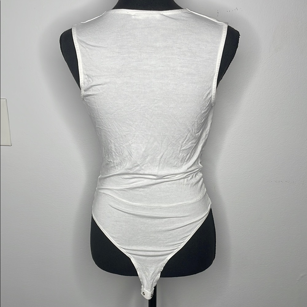 WASABITMINT White V-neck Faux Wrap Top - Picture 3 of 9